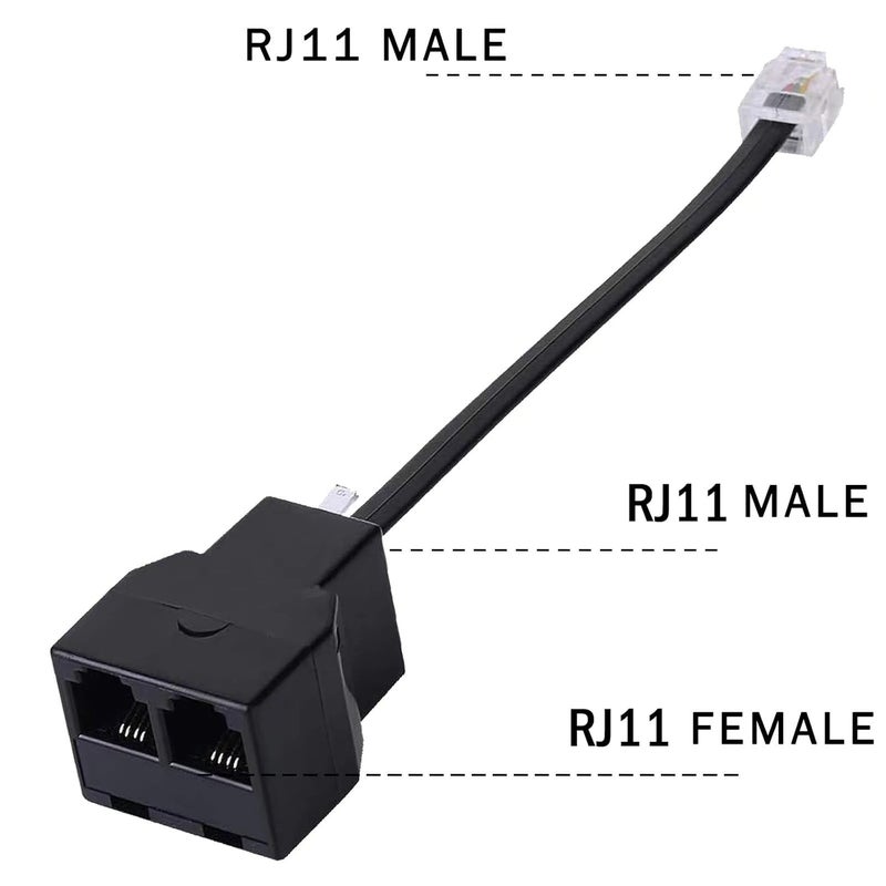 HAWAKA محول هاتف RJ11 موزع كابل الهاتف، محول كابل الهاتف، موزع كابل تمديد الهاتف RJ11 6P4C ذكر-2 أنثى مقبس تمديد الهاتف، آلة الفاكس - Image 2